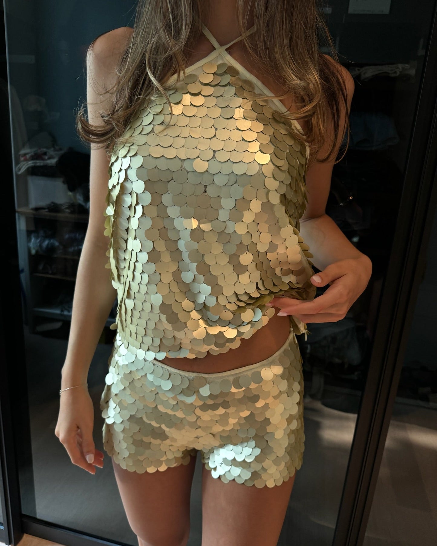 golden/champagne sequin top