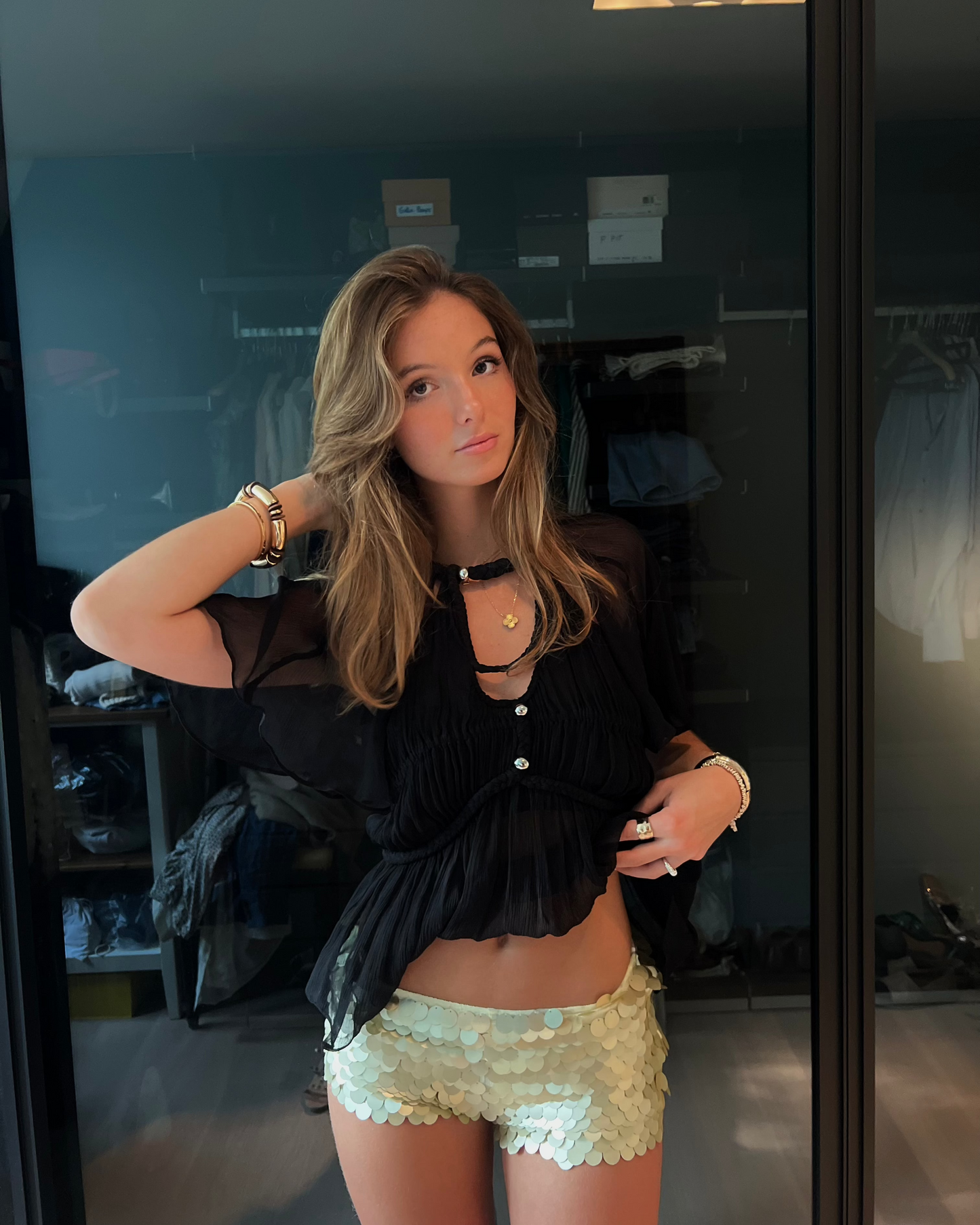 gold/champagne paillette shorts