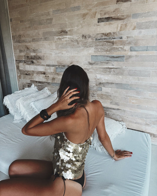 golden/champagne sequin top